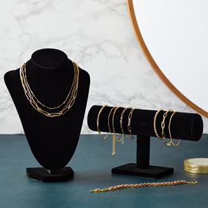 TEMU 블랙 벨벳 주얼리 디스플레이 세트 - 및 마네킹 브레스트, 목걸이 및 팔찌 디스플레이 2pcs 세트, 소매점 주얼리 보관 상자, 데스크 스탠드, 부티크 목걸이 스탠드, 주얼리 타워