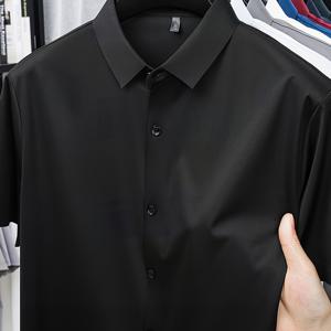 TEMU [Dream Obm] 여름 패션 남성 의류 단색 라펠 싱글 브레스트 심리스 플랫 반팔 가디건 아이스 필링 탄성 셔츠