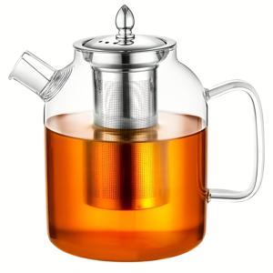 50Oz/1500Ml 유리 티포트 (탈착식 인퓨저 포함), 보로실리케이트 유리 스토브 안전 티포트, 꽃차 및 잎차 포트