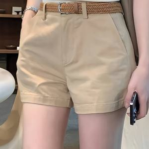 카키 여성용 반바지, 포켓이 있는 캐주얼 반바지 [벨트 미포함]