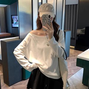TEMU 화이트 루즈 오프숄더 스퀘어넥 긴팔 티셔츠 여성용 베이스 레이어 탑