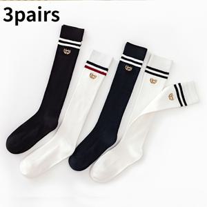 무릎 밑까지 오는 자수 양말 3켤레 세트, 귀엽고 스타일리시한 다용도 양말, 스포츠 및 야외 레저에 적합