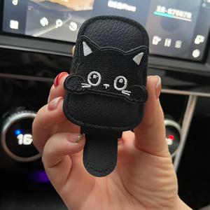 TEMU 1개 귀여운 고양이 디자인 자석 차량 선바이저 안경 홀더 - 다기능 티켓 클립, 내구성 있는 PU 가죽, 차량 인테리어 장식에 완벽, 재미있는 디자인, 튼튼한 구조