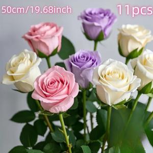 TEMU 11개입 - 초현실적인 장미 부케, 혼합 컬러와 자연스러운 잎사귀가 있는 긴 줄기 인조 꽃, 생화와 같은 생생한 품질, 결혼식, 어버이날, 홈 데코, 휴일 테이블 센터피스에 적합, 거실 및 가든 파티에 이상적, 우아한 질감으로 선물이나 개인용으로 완벽