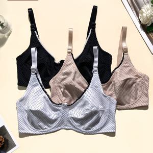 TEMU 3pcs 세트 플러스 사이즈 얇은 물방울 무늬 브라, 순수한 욕망 스타일 여성용 조절 가능한 어깨 스트랩, 언더와이어, 가슴 처짐 방지 조절 가능한 스냅 버튼 란제리