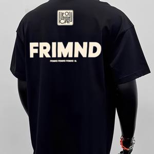 TEMU 100% 면 헤비웨이트 남성 티셔츠 - 화려한 블랙 FRIMND 그래픽 프린트, 라운드 넥 반팔 캐주얼 여름 티, 통기성 및 땀 흡수 기능, 편안한 핏 셔츠, 스트리트웨어 패션, 도시 소년 스타일, 내구성 있는 구조, 도시 생활 방식