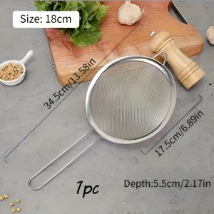 TEMU 1개 스테인리스 스틸 미세 메시 스트레이너 (18Cm), 손잡이 포함, 고품질 스테인리스 스틸로 제작되었으며, 기름 여과, 밀 가루 거름, 아이싱, 과일 및 채소에 매우 적합하며, 세척이 용이한 식당 서비스 베이킹 도구입니다.
