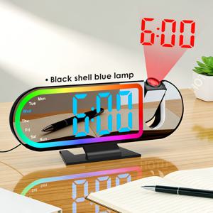 TEMU LED 색상 변경 USB 전원 프로젝션 시계, 온도 표시 (C/F) 기능이 있는 현대적인 알람 시계, 듀얼 알람 설정, 스누즈 기능, 메모리 기능이 있는 세련된 침대 옆 디자인 (AAA 배터리 필요), 밝기 조절 옵션