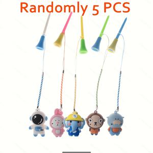 TEMU PVC 만화 패턴 골프 고무 티 5개 세트, 손으로 만든 로프가 있는 골프공 홀더, 분실 방지, 골프 액세서리, 골프 선물