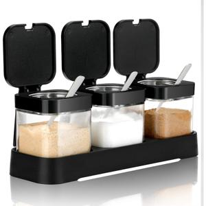 TEMU 뚜껑과 스푼이 있는 향신료 병, 주방 액세서리, 유리 조미료 병, 냄비, 조미료 상자, 소금통, 설탕 병, 주방용, 용기, 크리스마스, 할로윈, 맥주 축제, 추수감사절, 선물