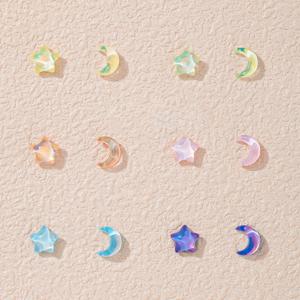 TEMU 6쌍 귀여운 귀걸이 작은 별, 달 우아한 패셔너블 스위트 간편한 작은 여성용 귀 스터드 조합