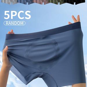 TEMU 랜덤 5개 세트 심리스 얇은 속옷 팬티 1개, 고품질 아이스 실키 섬유 원단, 편안하고 통기성 좋은 피부 친화적인 속건성 박서 브리프, 매끄러운 질감과 심플한 디자인으로 일상적인 활용성, 스포츠, 피트니스, 달리기에 이상적 - 남자친구를 위한 깜짝 선물
