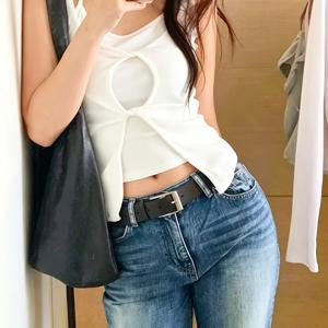 TEMU 새로운 여름 한국 스타일 페이크 투피스 할로우 아웃 스플릿 디자인 홀터넥 베스트 탑 워크 1