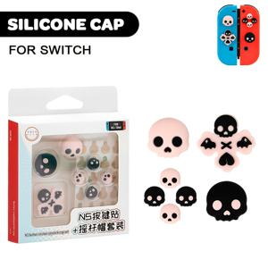 TEMU Switch 1/ Switch 2/Lite/Oled 캡 키캡 버튼 스티커 세트 실리콘 커버 보호 캡 Ns1/Ns2/Lite 게임 콘솔 추가 장비 내구성 에디션 만화 귀여운 해골 머리 키캡 엄지 캡 버튼 스티커 세트