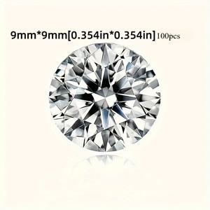TEMU 100개 3캐럿 각면 연마 화이트 모조 보석 - VVS1 투명도, 8-9mm 대형 라운드 컷, D 컬러, 주얼리 제작, 결혼식, 기념일, 생일용 - 커터, 주얼러, DIY 공예가에게 이상적인 선택. 우아하고 반짝이며 주얼리에 완벽하게 적합