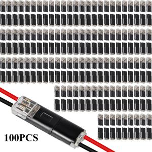 TEMU D2 퀵 커넥트 터미널 100개, 2핀 전선 전기 커넥터, 2방향 무납땜 케이블 전선 LED 스트립 조명 커넥터 터미널