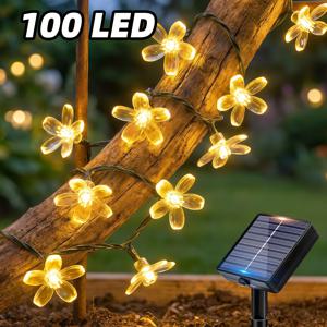 TEMU /100LED 태양광 요정 스트링 라이트, 벚꽃 12가지 깜박임 모드 스마트 센서, 휴일 마당 정원 울타리 발코니용