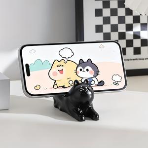 TEMU 스트레칭하는 고양이 피규어, 얼룩고양이 휴대폰 거치대, 책상 장식, 게으른 연속 시청을 위한 창의적이고 실용적인 제품