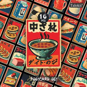 TAI 일본 레트로 음식 및 음료 엽서 16개, 저널링, 수집, 선물용 - 빈티지 스크랩북킹용, 테마 일러스트가 있는 향수를 불러일으키는 일본 카드, 저널 및 앨범 개인화용