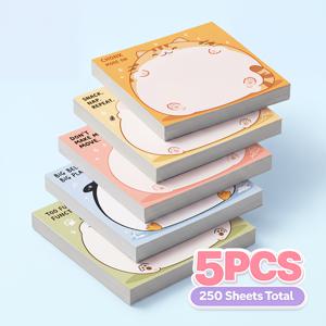TEMU 귀여운 스티커 포스트잇 5개, 250매, 카와이 동물 메모 패드, 고양이 강아지 토끼 펭귄 자체 접착 리마인더 노트, 학교 사무실 가정용 책상 용품 빈 메모장