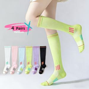 TEMU 랜덤 4켤레 신상 봄, 여름, 가을, 겨울 사계절 여성 트렌디 스포츠 피트니스 압박 양말 야외 사이클링 탄성 양말 긴 압력 테니스 보호 종아리 러닝 피트니스 요가 전문가용 편안한 여성 양말