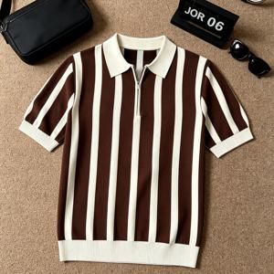 TEMU 남성용 캐주얼 다용도 세로 니트 폴로 셔츠, 하프 지퍼 칼라 반팔, 슬림핏 캐주얼 상의