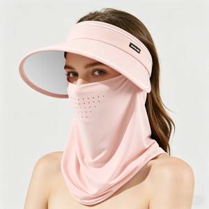 TEMU 여성용 얼굴 및 목 가리개가 있는 넓은 챙 썬햇, 통기성 좋은 아이스 실키 섬유 원단 썬바이저, 출퇴근, 사이클링, 야외 활동용 – 화장 번짐 방지