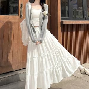 TEMU 패셔너블한 멀티 레이어 패치워크 단색 허리 속이 안티비침 안감 처리된 우아한 A라인 롱 스커트 여성용 스커트