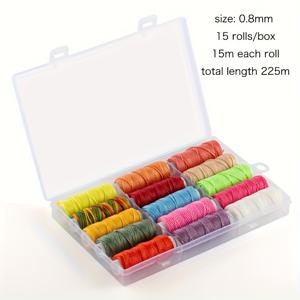 TEMU 15색 0.8mm/0.45mm 왁스 폴리에스터 코드 세트, 1개 투명 박스 포함, 다색 왁스 폴리에스터 실, 보석 제작용 가죽 재봉 왁스 실, 가죽 공예, DIY 프로젝트, 각 롤당 0.8mm 왁스 코드 15m (약 16.4 야드), 0.45mm 왁스 코드 40m (약 43.7 야드)