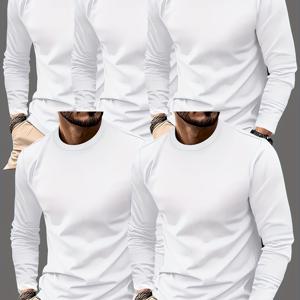 5pcs 세트 여름 남성용 캐주얼 단색 경량 긴팔 라운드넥 티셔츠