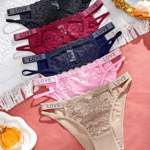 TEMU 3pcs 랜덤 세트의 우아한 여성용 레이스 속옷, 라인스톤 