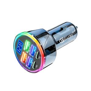 2024 최신형 6-in-1 USB-C 차량용 충전기, 2PD+4USB-A 포트, 전압 디스플레이, 아이폰 및 스마트폰 초고속 충전 호환