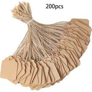 끈이 달린 가격표 200개, 크라프트 종이 행 태그, 선물 가방 옷 보석 소매 가게/차고용 라벨링, 가격표 1.4X1.8인치