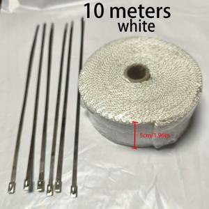 TEMU 머플러 열 단열재 - 총 길이 10미터 - 너비 5cm - 금속 머플러 파이프 전용 - 단열 테이프 - 절연 테이프 - 랩핑 테이프 - 100종 이상의 자동차에 적합. 금속 머플러 파이프 및 다양한 종류의 파이프용 열 단열 및 절연 랩핑 - 우수한 방음 및 소음 감소를 위한 유리섬유 제작 - 단열 랩핑 테이프 + 스테인리스 스틸 케이블 타이 6개