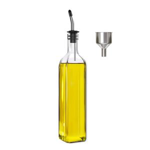 TEMU 올리브 오일 유리병, 식용 기름 디스펜서, 17 Oz/500ml 투명 컬러, 깔때기 및 병 스토퍼 포함, 주방용 사각 유리 기름통, 기름, 간장, 요리용 와인, 백초, 바베큐, 레스토랑에 적합