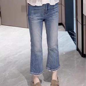 TEMU SunburstWonder 여 빅사이즈 청바지 백 포켓 레이스 디자인 연청 워싱 9부 부츠 청바지