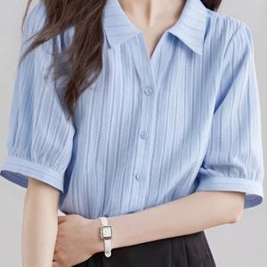 여성용 슬리브 셔츠 여름용 얇은 폴로 칼라 통기성 피부 친화적 편안한 라펠 가디건 다용도 티셔츠 탑