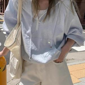 TEMU SunburstWonder 여성 상의 여름 캐주얼 후드 스트링 반오픈 래쉬가드 여 얇은 루즈핏 어디에나 매치할 수 있는 쇼트 맨투맨 코트