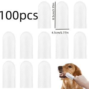 TEMU 100개입 애완동물 일회용 치아 청소 손가락 장갑, 강아지 칫솔 손가락 장갑, 고양이 손가락 장갑, 청소 용품. 부드럽고 부드러운, 자극 없는, 다양한 크기와 품종의 강아지와 고양이에 적합, 필수 애완용품, 배터리 없음