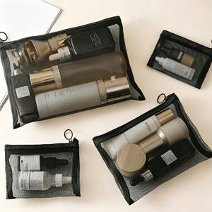 TEMU 속이 빈 디자인의 투명 메쉬 화장품 정리 가방 4개 세트, 세면도구, 여행 및 욕실 수납에 적합한 수납력, 휴대용 행잉 메쉬 파우치, 헬스장용 튜브에 적합