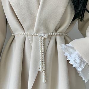 TEMU 여성용 벨트 1개, 패셔너블하고 우아한 진주 허리 액세서리, 데일리 기품을 위한 빈티지 스타일, 드레스, 재킷, 코트와 함께 매치, 허리 라인 교정용 장식 벨트
