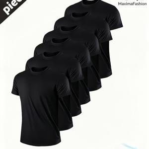 TEMU 남성용 속건성 흡습성 티셔츠 6개 세트 - 초경량 통기성 크루넥 반팔 티, 헬스장, 달리기, 훈련, 캐주얼웨어에 적합, 멀티 컬러 단색, 기계 세탁 가능 애슬레틱 셔츠