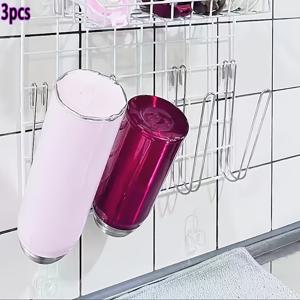 3개 스테인리스 스틸 컵 홀더 후크, 싱크대 옆 병 물기 그라데이션 랙, 물컵 걸이 건조 랙, 주방 걸이 랙, 유리컵, 보온병, 머그컵 등에 적합, 싱크대 옆 수납 랙, 드릴 불필요 물기 그라데이션 후크