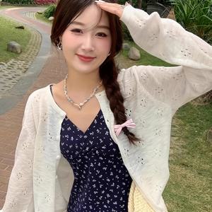 TEMU 여성용 얇은 가디건, 초봄/여름 신상 한국 스타일 패션, 화이트 할로우 아웃 탑, 스파게티 서스펜더 드레스용 아우터 레이어, 해변 휴가 의상