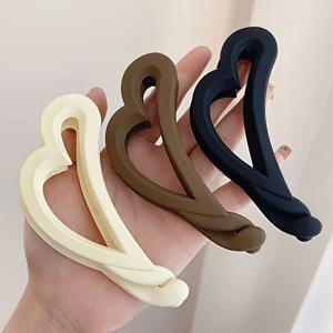 하트 바나나 클립 3개, 심플한 반투명 헤어 클립, 여성용 머리 뒤쪽 높은 포니테일 집게 클립