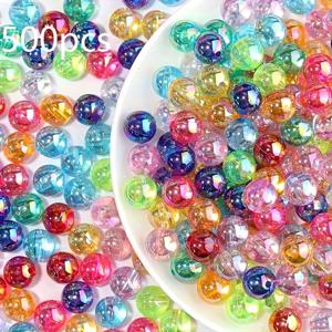 500개 혼합 AB 컬러 투명 원형 아크릴 루즈 비즈 - 주얼리 제작, 귀걸이, 목걸이, 열쇠고리, DIY 공예, 장식, 생일 선물용
