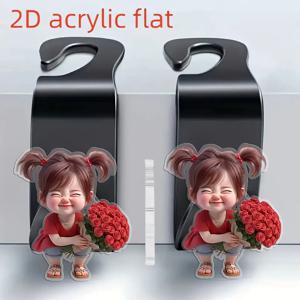 TEMU 2D 플랫, 2개 묶음 귀여운 소녀와 꽃 2D 아크릴 차량 시트 후크 - 숨겨진 뒷좌석 수납에 적합, 다기능 차량 내부 액세서리 (정리 및 장식용), 친구, 친척 및 여자친구를 위한 완벽한 휴일 선물