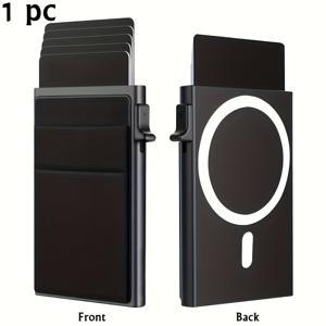TEMU RFID 보호 지갑 케이스 - 마그네틱, 알루미늄 합금, 신축성 라이크라 뒷면, 남성용 멀티 카드 슬롯, 신용카드 및 신분증 안전 보관, 휴대폰 케이스 불필요, 블랙 바탕에 화이트 액센트, RFID 보안 지갑