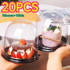 TEMU 20개 5인치 투명 무스 케이크 용기 휴대용 반원형 디저트 상자 뚜껑 포함 (상자 10개 및 뚜껑 10개), 생일 결혼식 파티 디저트 디스플레이용, 홈 베이커, 케이터링 용품 밀크레페 스펀지 케이크 포장 상자