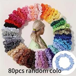 80/60개 랜덤 색상 고탄성 컬러 소장모 헤어 타이, 여성용 심플 헤어 액세서리, 헤어 밴드, 헤어 루프, 하이포니 헤어 타이